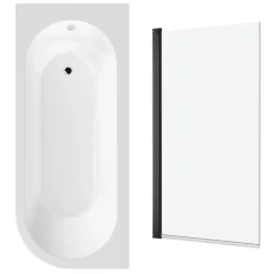Drench J Shaped Shower Bath with Panel & Shower Screen