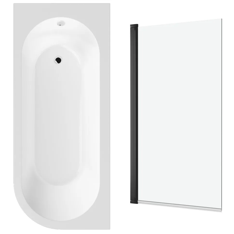 Drench J Shaped Shower Bath with Panel & Shower Screen