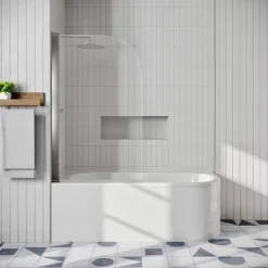 Drench J Shaped Shower Bath with Panel & Shower Screen