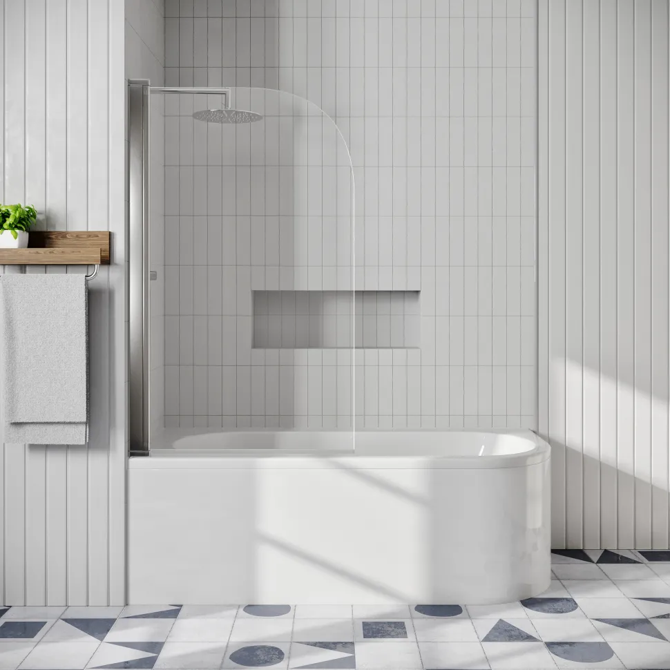 Drench J Shaped Shower Bath with Panel & Shower Screen