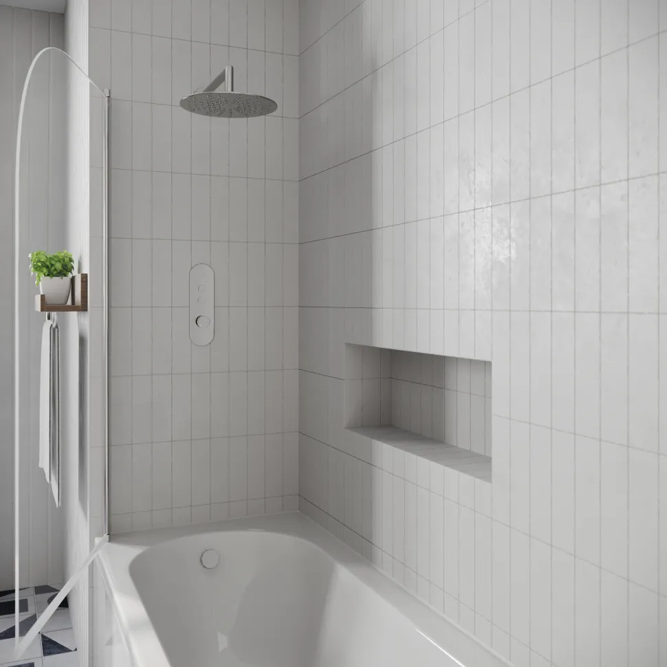 Drench J Shaped Shower Bath with Panel & Shower Screen