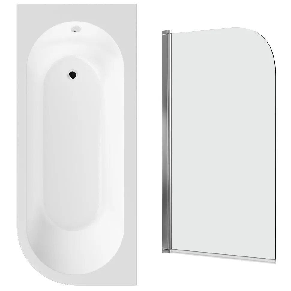 Drench J Shaped Shower Bath with Panel & Shower Screen