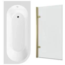Drench J Shaped Shower Bath with Panel & Shower Screen