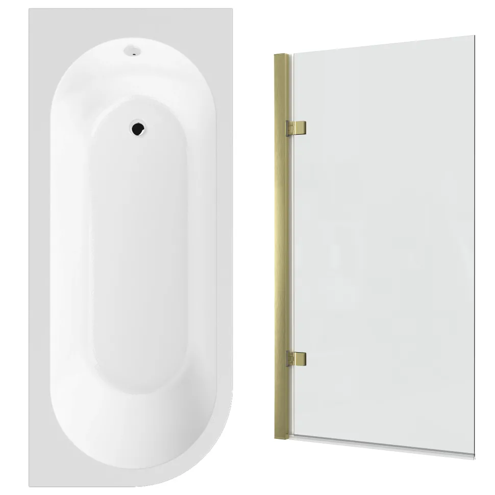 Drench J Shaped Shower Bath with Panel & Shower Screen