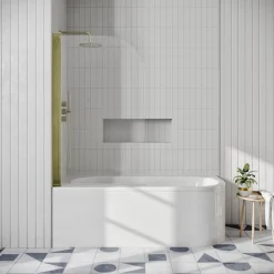 Drench J Shaped Shower Bath with Panel & Shower Screen