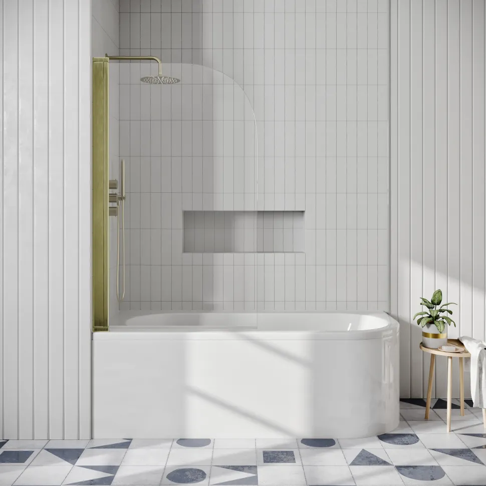 Drench J Shaped Shower Bath with Panel & Shower Screen