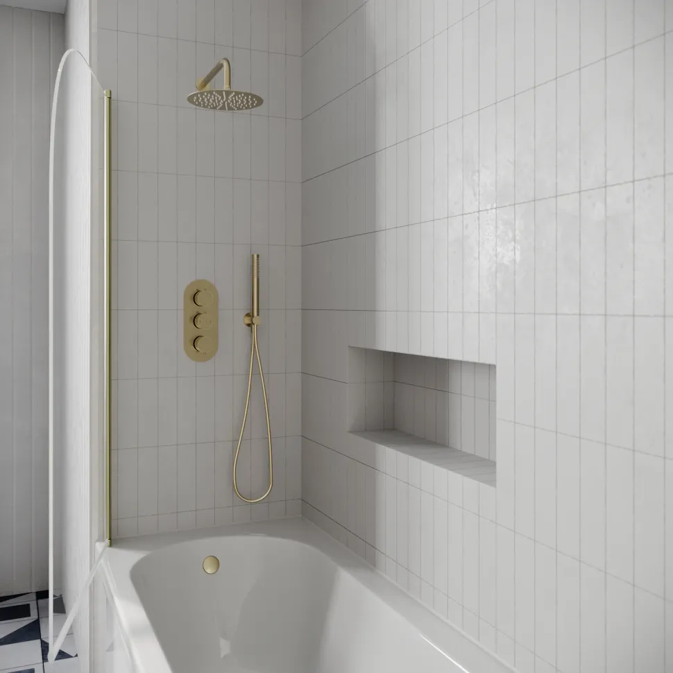 Drench J Shaped Shower Bath with Panel & Shower Screen