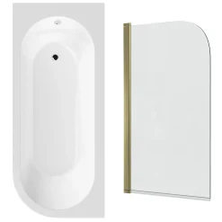 Drench J Shaped Shower Bath with Panel & Shower Screen