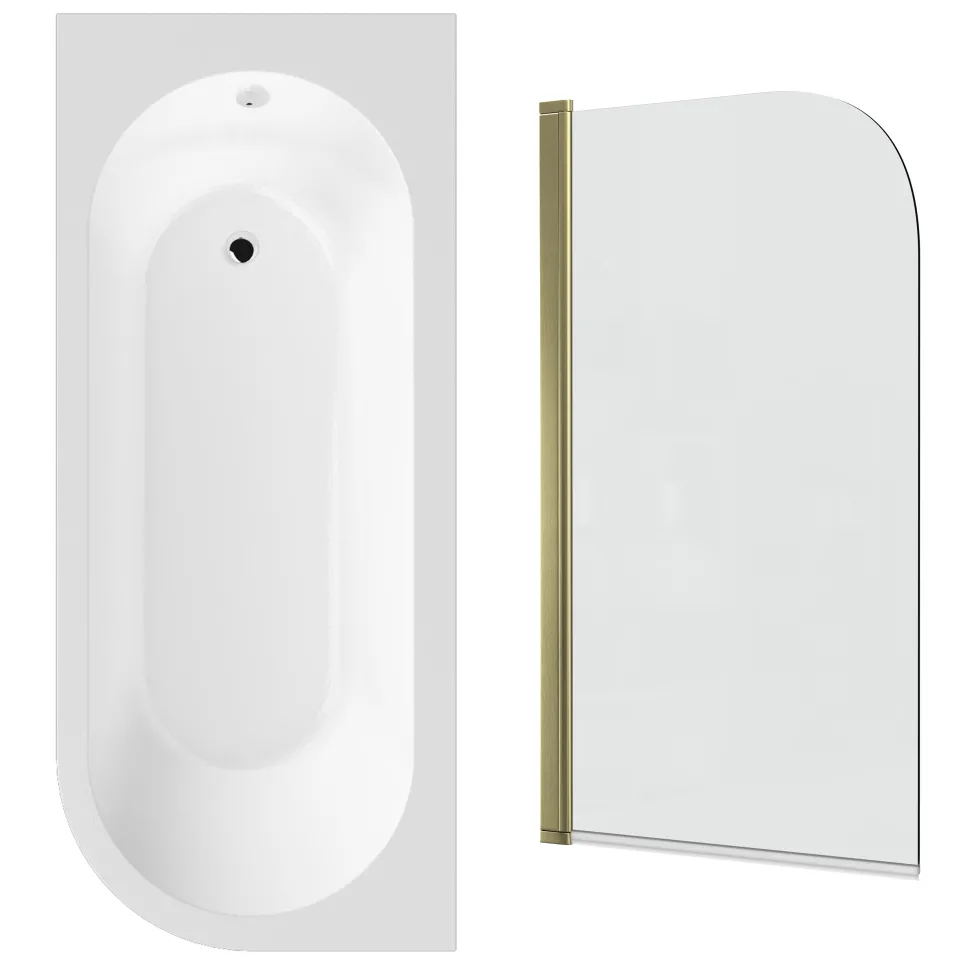 Drench J Shaped Shower Bath with Panel & Shower Screen