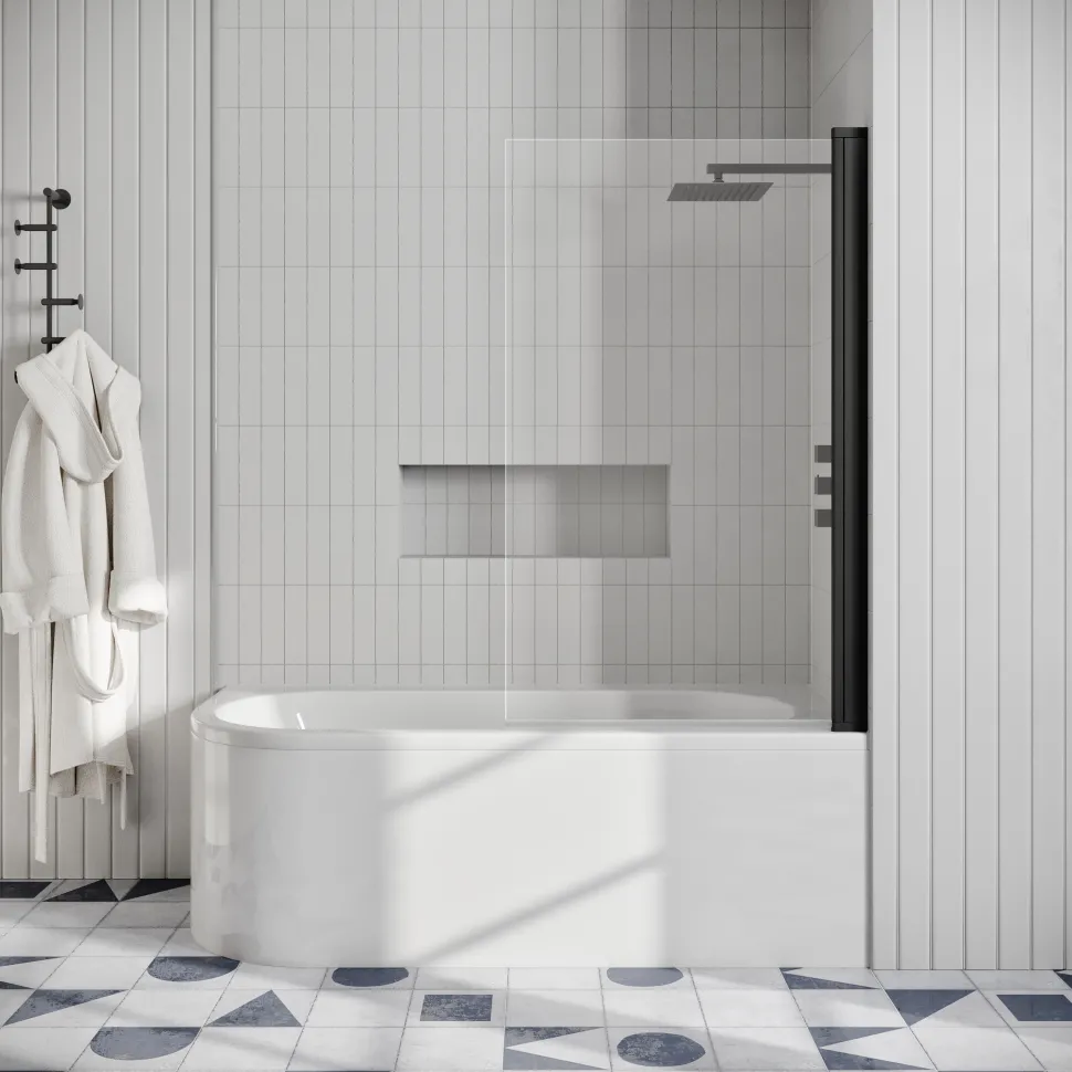 Drench J Shaped Shower Bath with Panel & Shower Screen