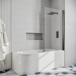 Drench J Shaped Shower Bath with Panel & Shower Screen