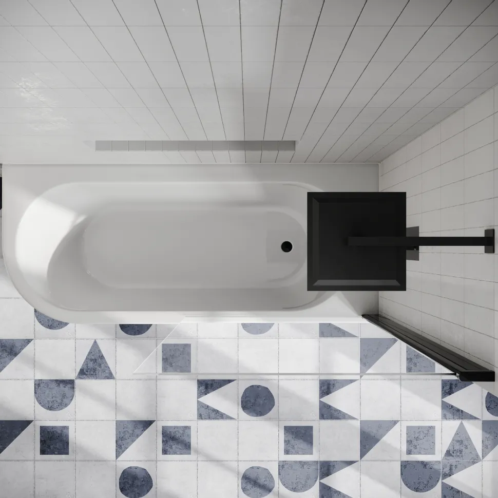 Drench J Shaped Shower Bath with Panel & Shower Screen