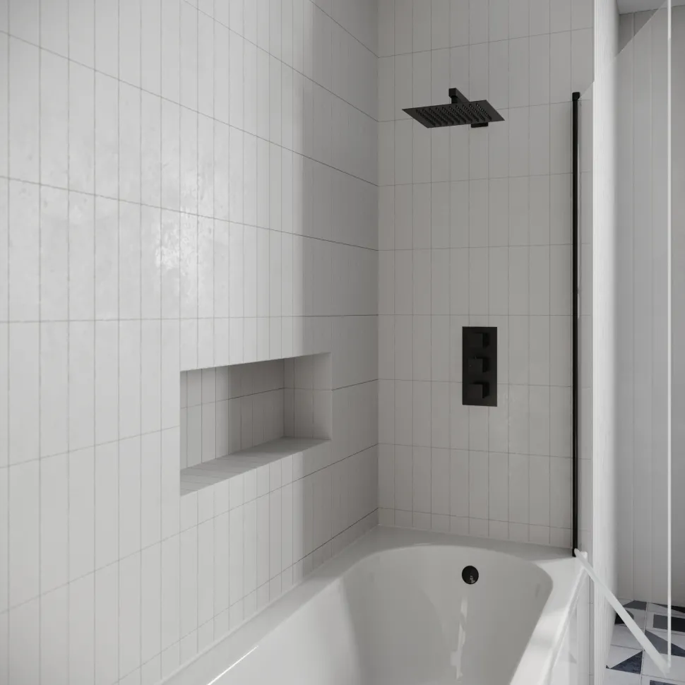 Drench J Shaped Shower Bath with Panel & Shower Screen