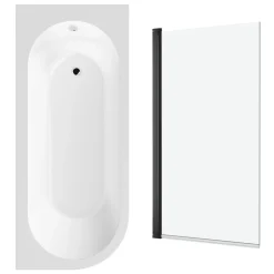 Drench J Shaped Shower Bath with Panel & Shower Screen