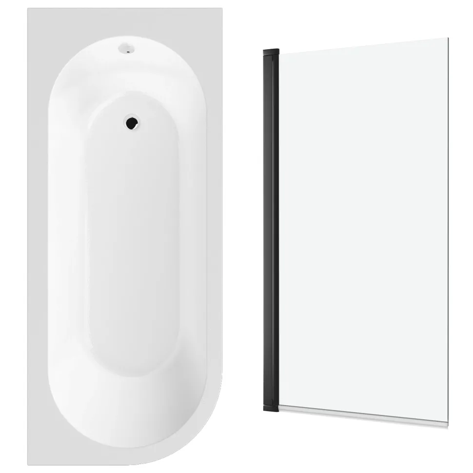 Drench J Shaped Shower Bath with Panel & Shower Screen