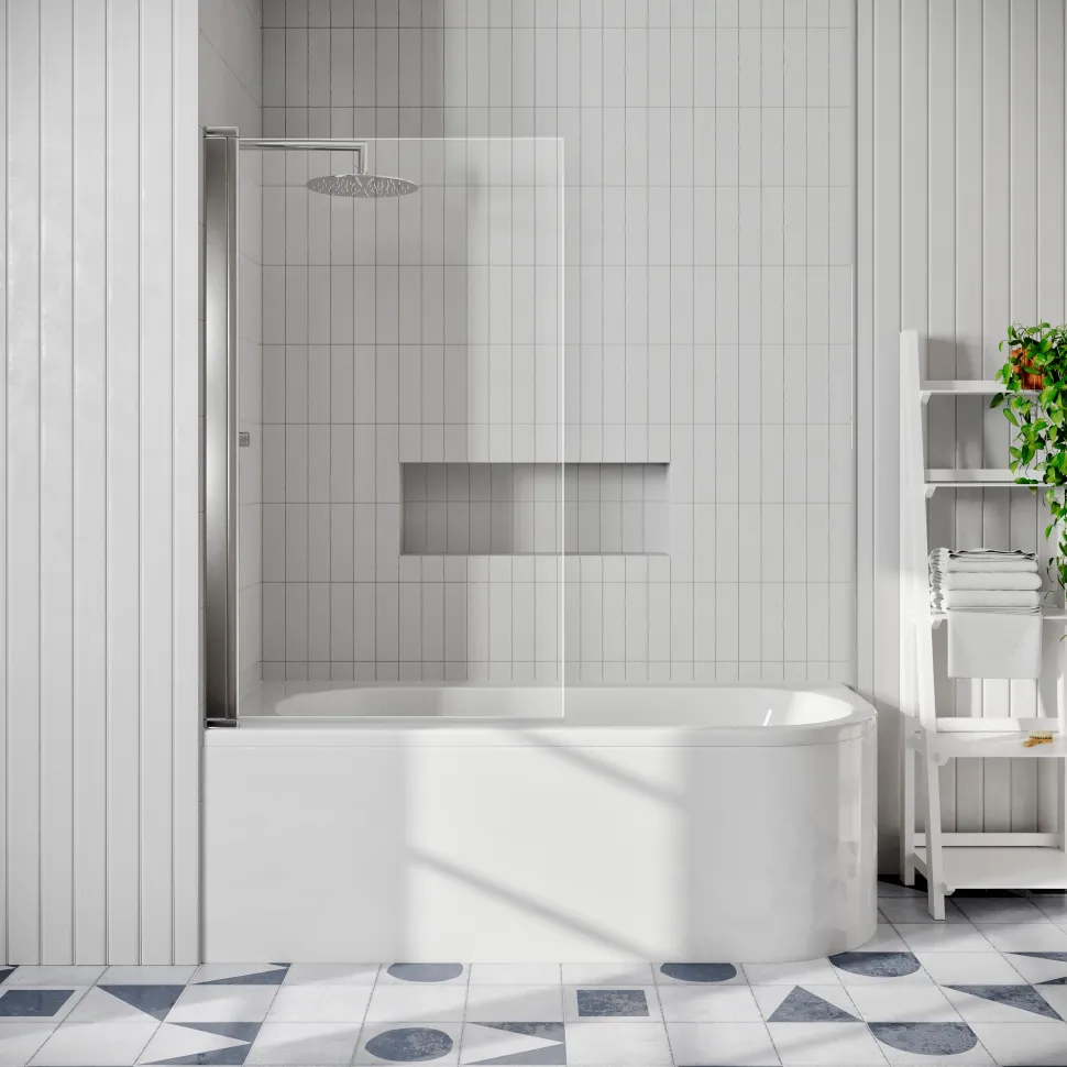 Drench J Shaped Shower Bath with Panel & Shower Screen