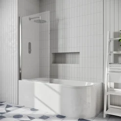 Drench J Shaped Shower Bath with Panel & Shower Screen