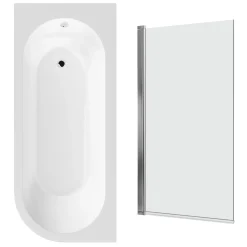 Drench J Shaped Shower Bath with Panel & Shower Screen