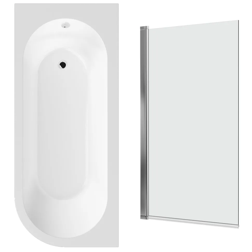 Drench J Shaped Shower Bath with Panel & Shower Screen