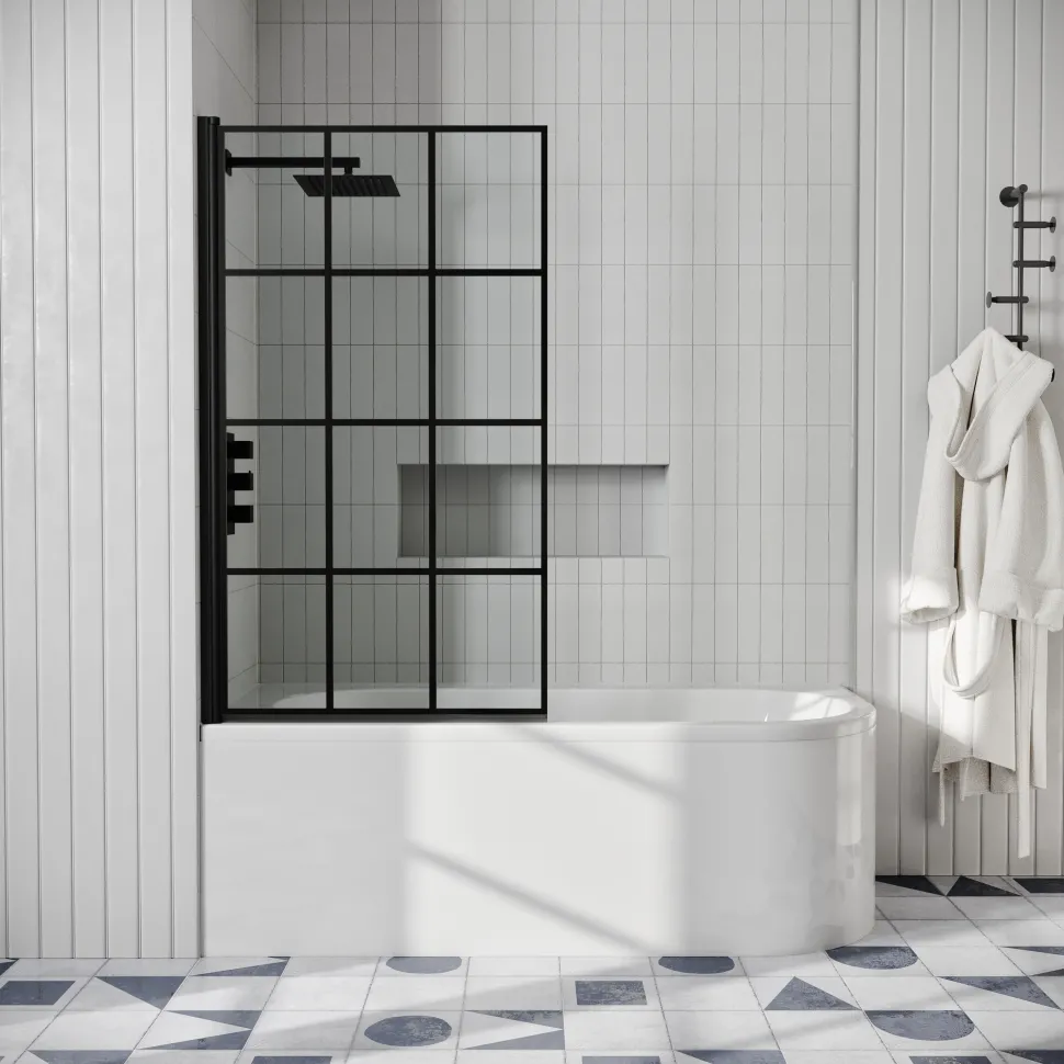 Drench J Shaped Shower Bath with Panel & Shower Screen