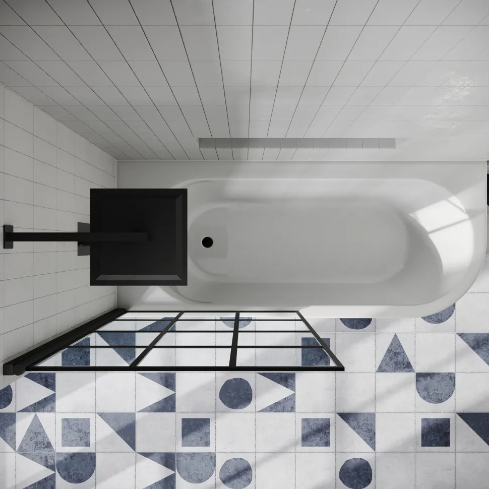 Drench J Shaped Shower Bath with Panel & Shower Screen