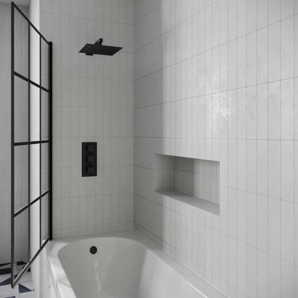 Drench J Shaped Shower Bath with Panel & Shower Screen
