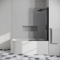 Drench J Shaped Shower Bath with Panel & Shower Screen