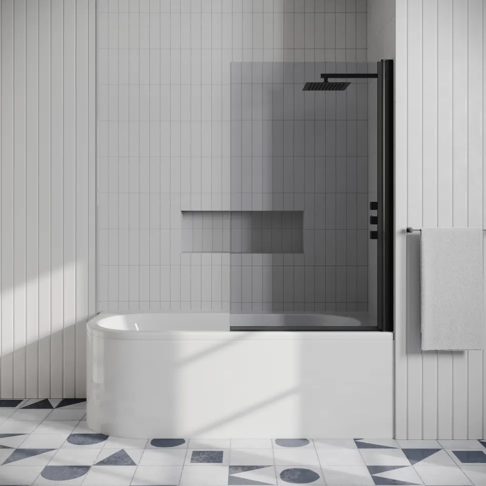 Drench J Shaped Shower Bath with Panel & Shower Screen