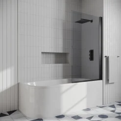 Drench J Shaped Shower Bath with Panel & Shower Screen