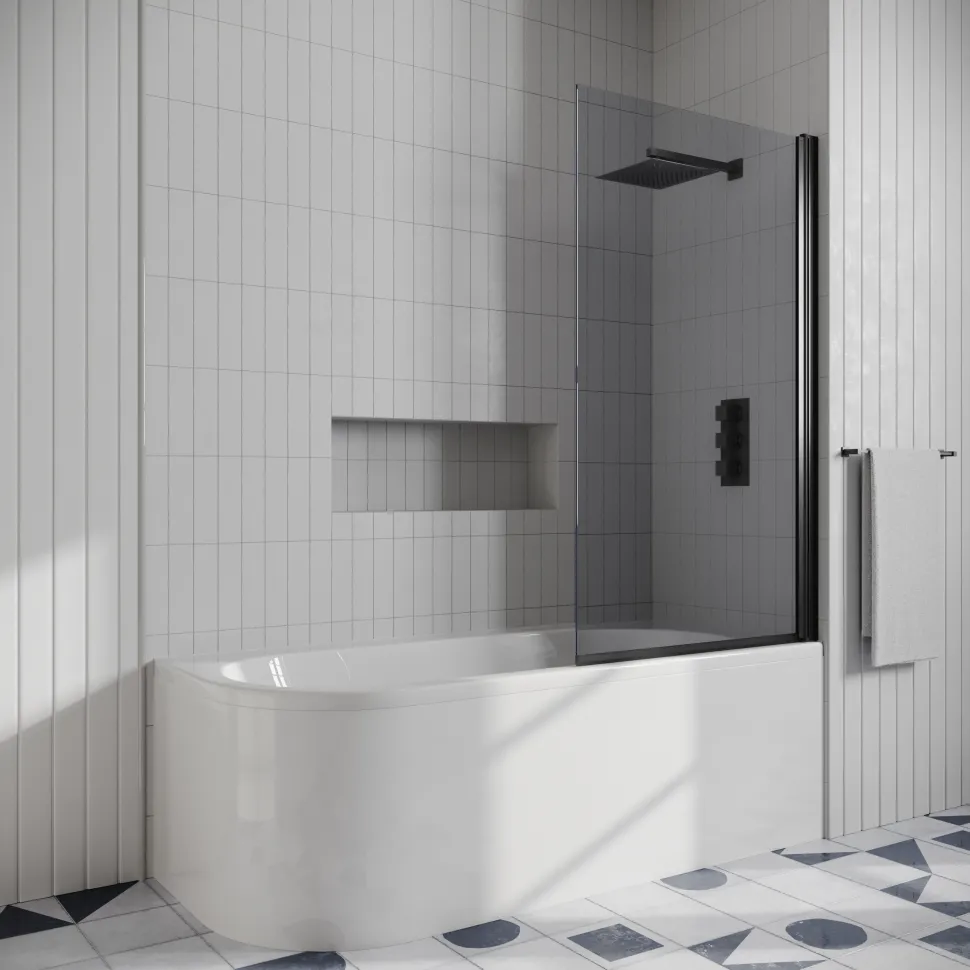 Drench J Shaped Shower Bath with Panel & Shower Screen