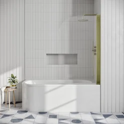 Drench J Shaped Shower Bath with Panel & Shower Screen