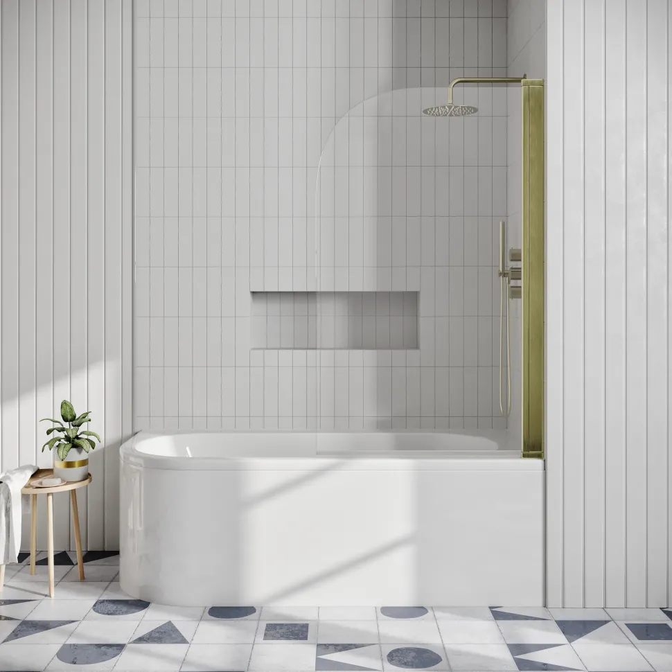 Drench J Shaped Shower Bath with Panel & Shower Screen