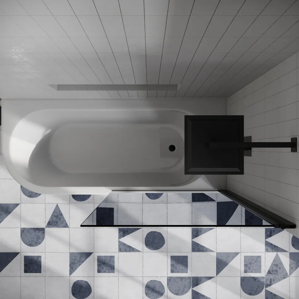 Drench J Shaped Shower Bath with Panel & Shower Screen