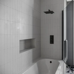 Drench J Shaped Shower Bath with Panel & Shower Screen