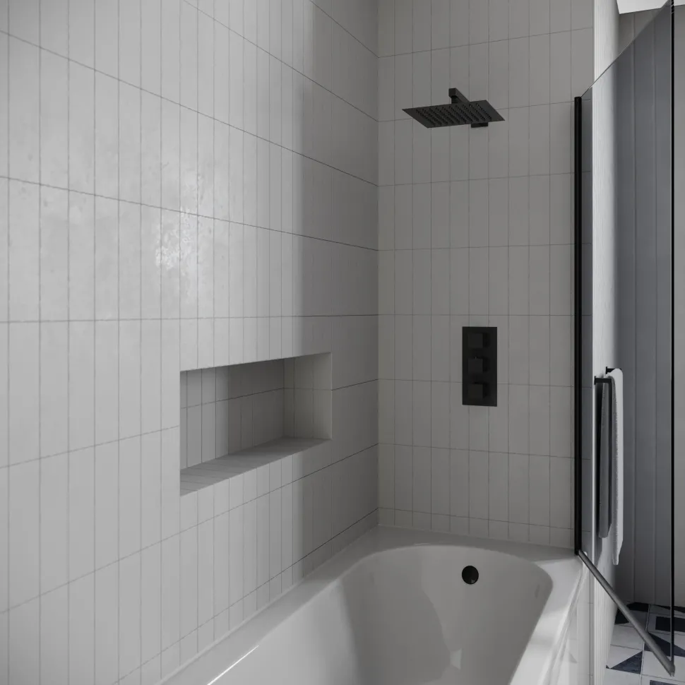 Drench J Shaped Shower Bath with Panel & Shower Screen