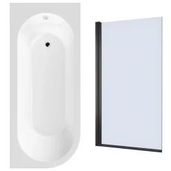 Drench J Shaped Shower Bath with Panel & Shower Screen