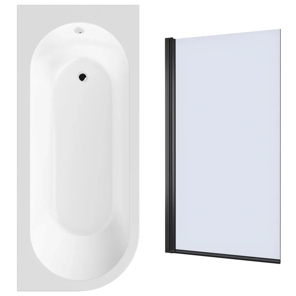 Drench J Shaped Shower Bath with Panel & Shower Screen