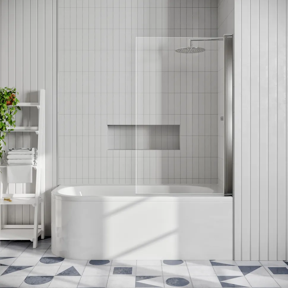 Drench J Shaped Shower Bath with Panel & Shower Screen