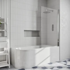 Drench J Shaped Shower Bath with Panel & Shower Screen