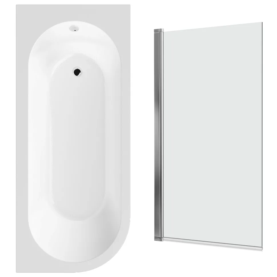 Drench J Shaped Shower Bath with Panel & Shower Screen
