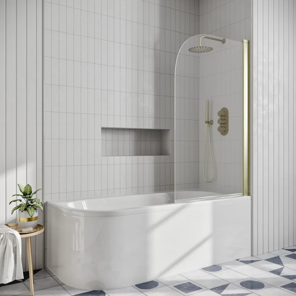 Drench J Shaped Shower Bath with Panel & Shower Screen