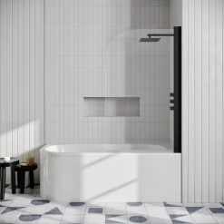 Drench J Shaped Shower Bath with Panel & Shower Screen