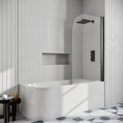 Drench J Shaped Shower Bath with Panel & Shower Screen