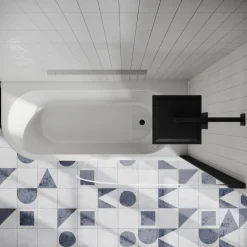 Drench J Shaped Shower Bath with Panel & Shower Screen