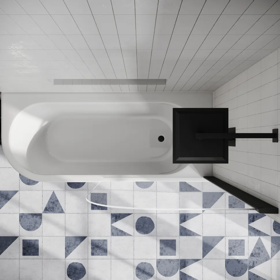Drench J Shaped Shower Bath with Panel & Shower Screen