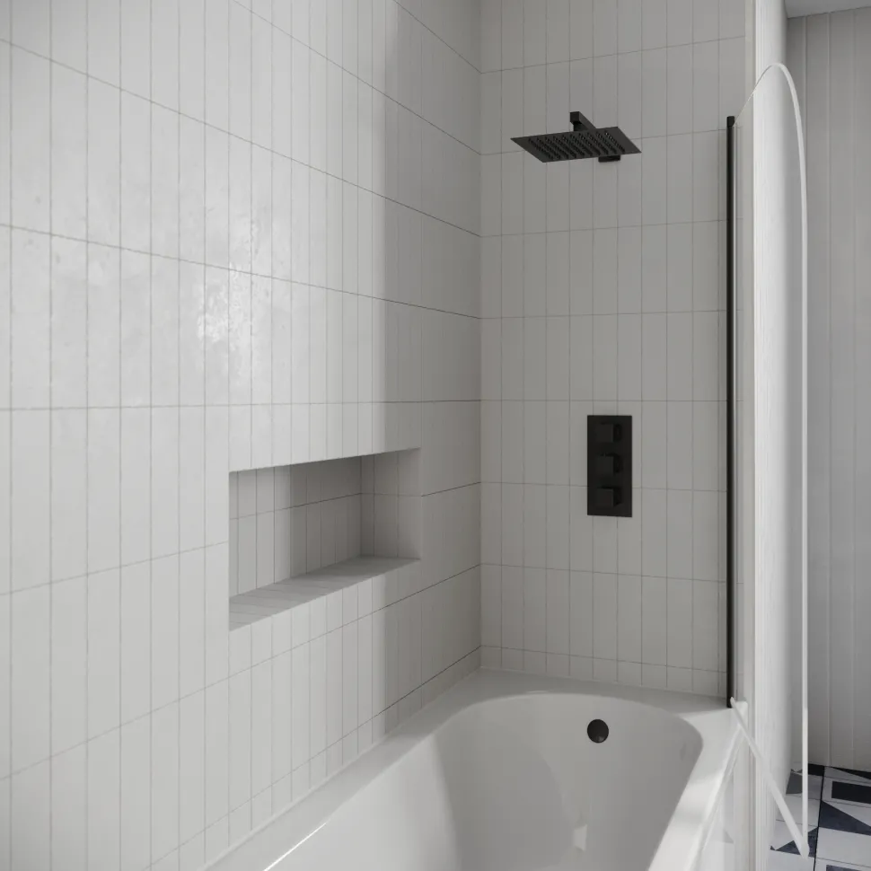 Drench J Shaped Shower Bath with Panel & Shower Screen