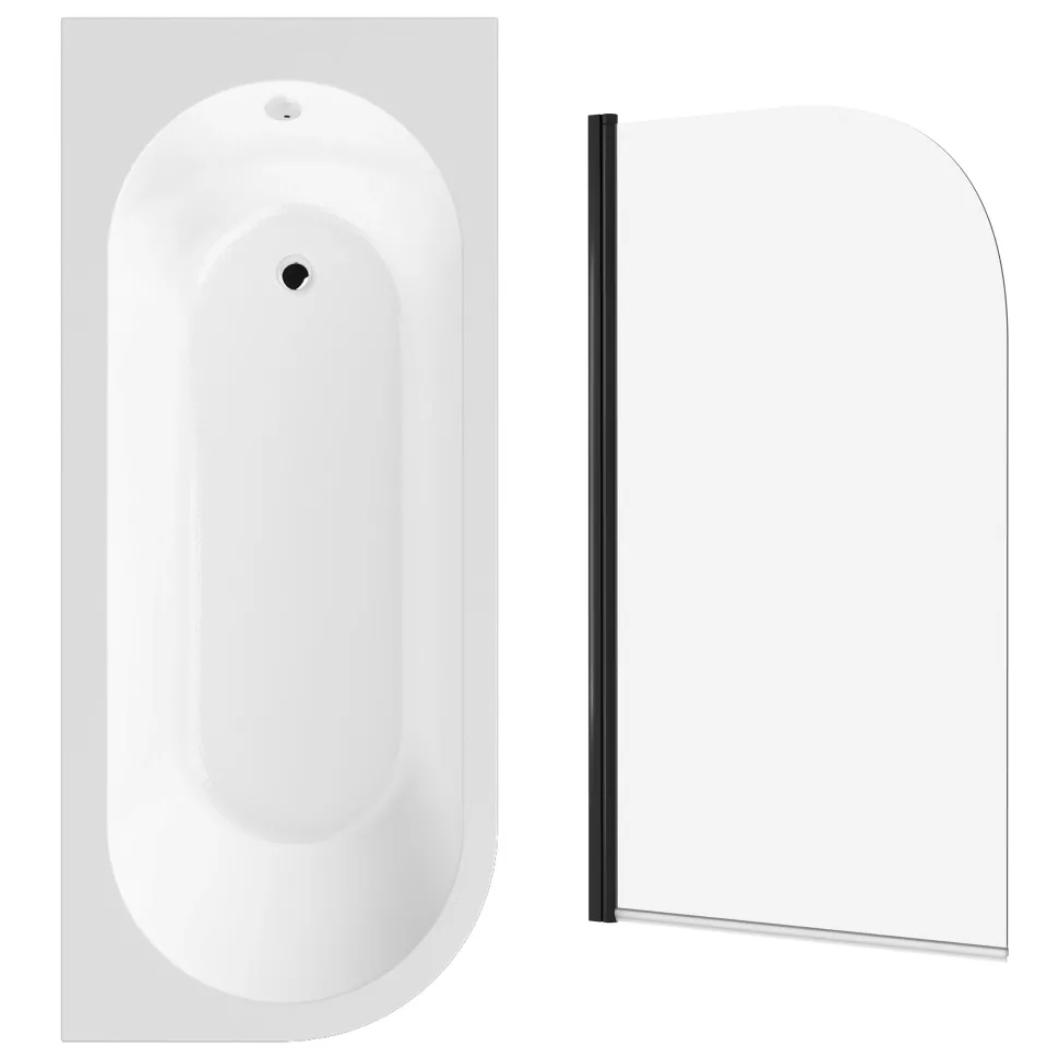 Drench J Shaped Shower Bath with Panel & Shower Screen