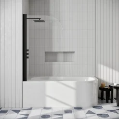Drench J Shaped Shower Bath with Panel & Shower Screen