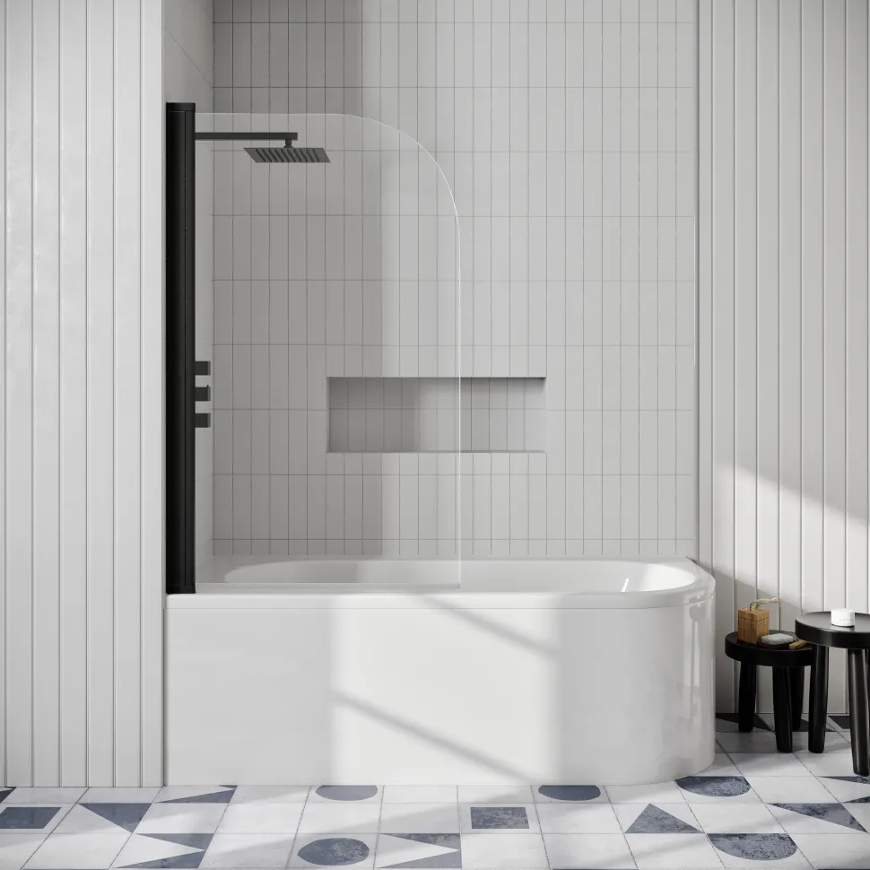 Drench J Shaped Shower Bath with Panel & Shower Screen