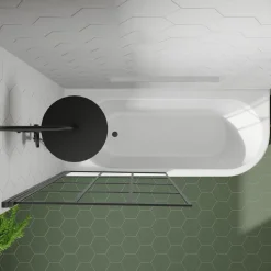Drench J Shaped Shower Bath with Panel & Matt Black Shower Screen - 1700mm